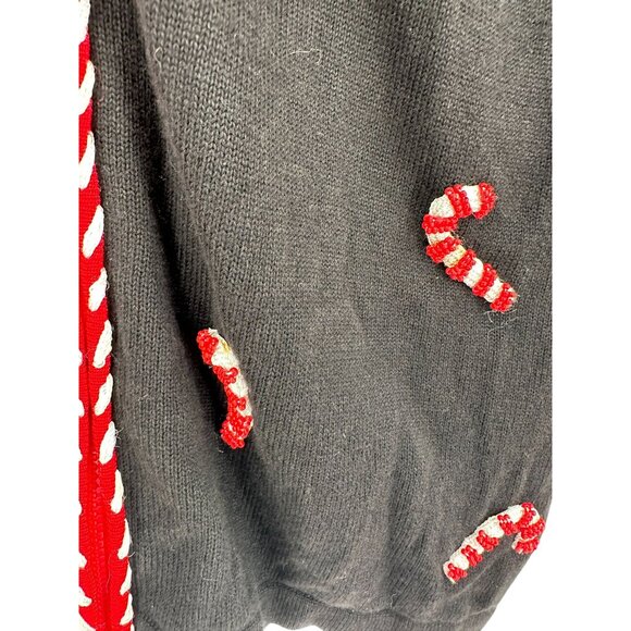 Berek VTG Christmas Sweater Womens Size M‎ Candy Canes Holiday Beaded Grannycore - Picture 4 of 11